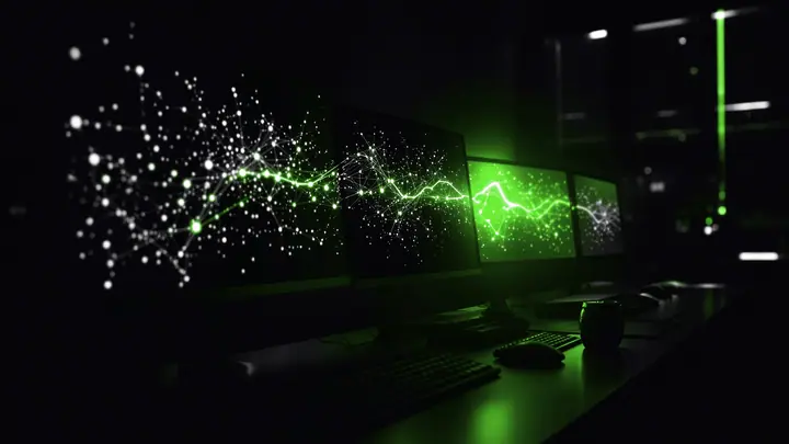 Network of connected nodes linking work screens, illustrating examples of how AI agents operate inside a business