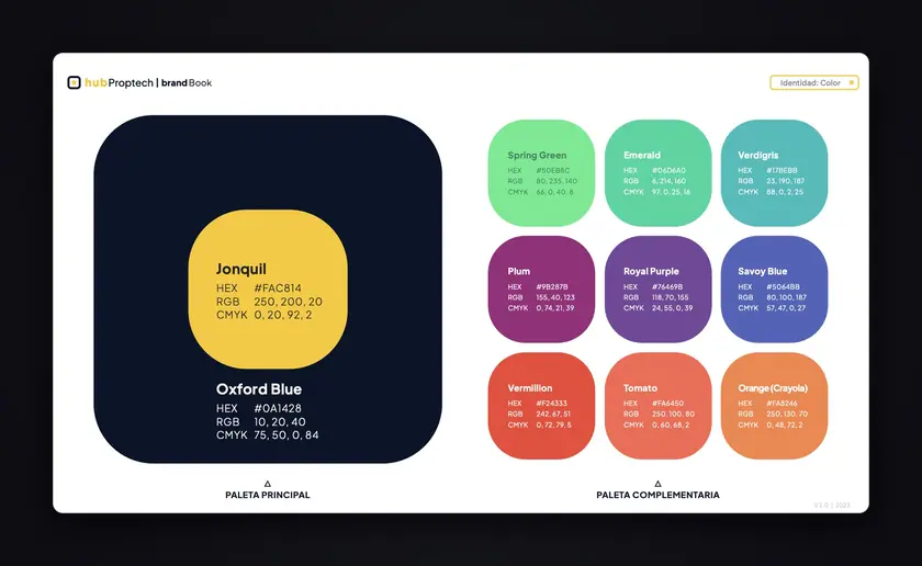 Hub Proptech: paleta de color del brandbook