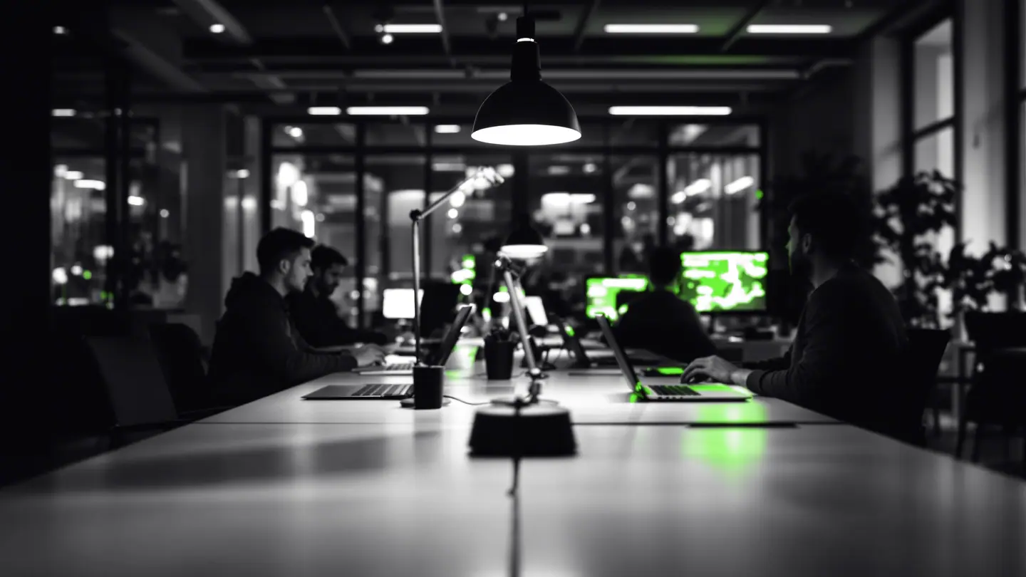 Qué es staffing: equipo dedicado de tecnología y marketing trabajando en una oficina, con una lámpara verde que marca al nuevo integrante