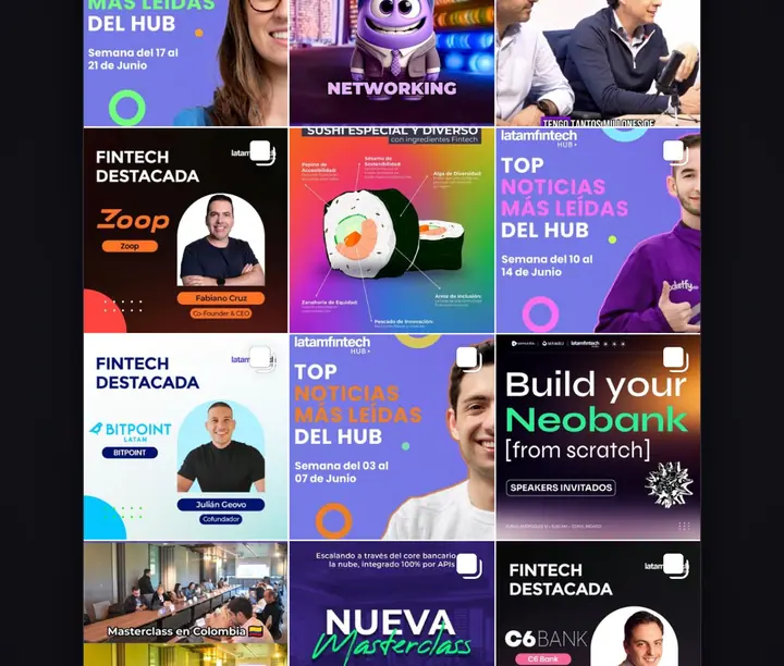 Latam Fintech Hub's Instagram grid, one of DataLab's social media content examples